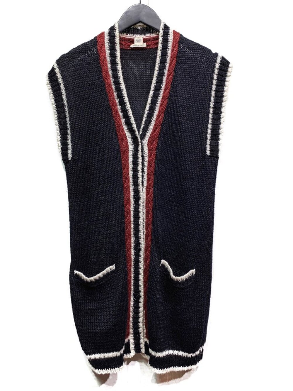 Hermès Navy Linen Knit Buttoned Sleeveless Cardigan Vest